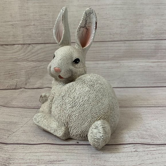 Bunny Rabbit Figurine Statue White Textured Detail Rustic Crackled Ears 6 3/4"H - Picture 2 of 12